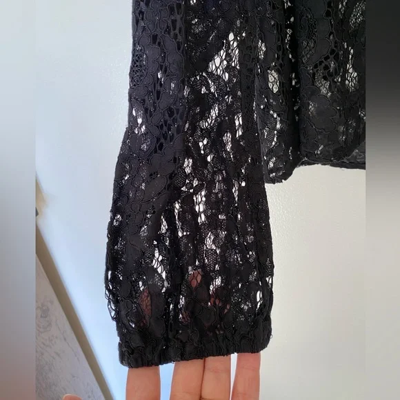 Cynthia Rowley Black Lace Long Sleeve Top Size 4 - Picture 6 of 16